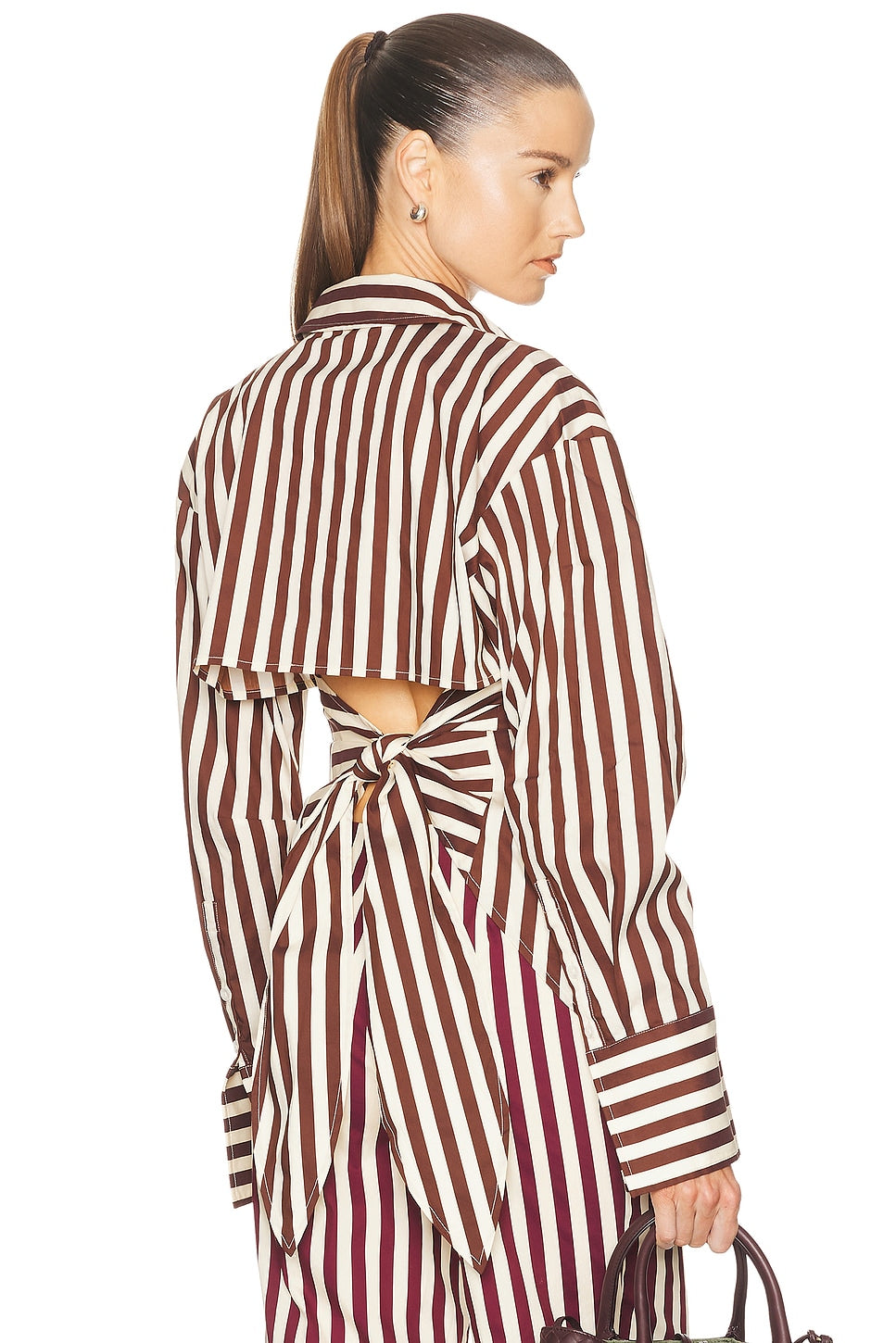 LOCH POPLIN BUTTON UP IN CHOCO BROWN/CREAM - Romi Boutique