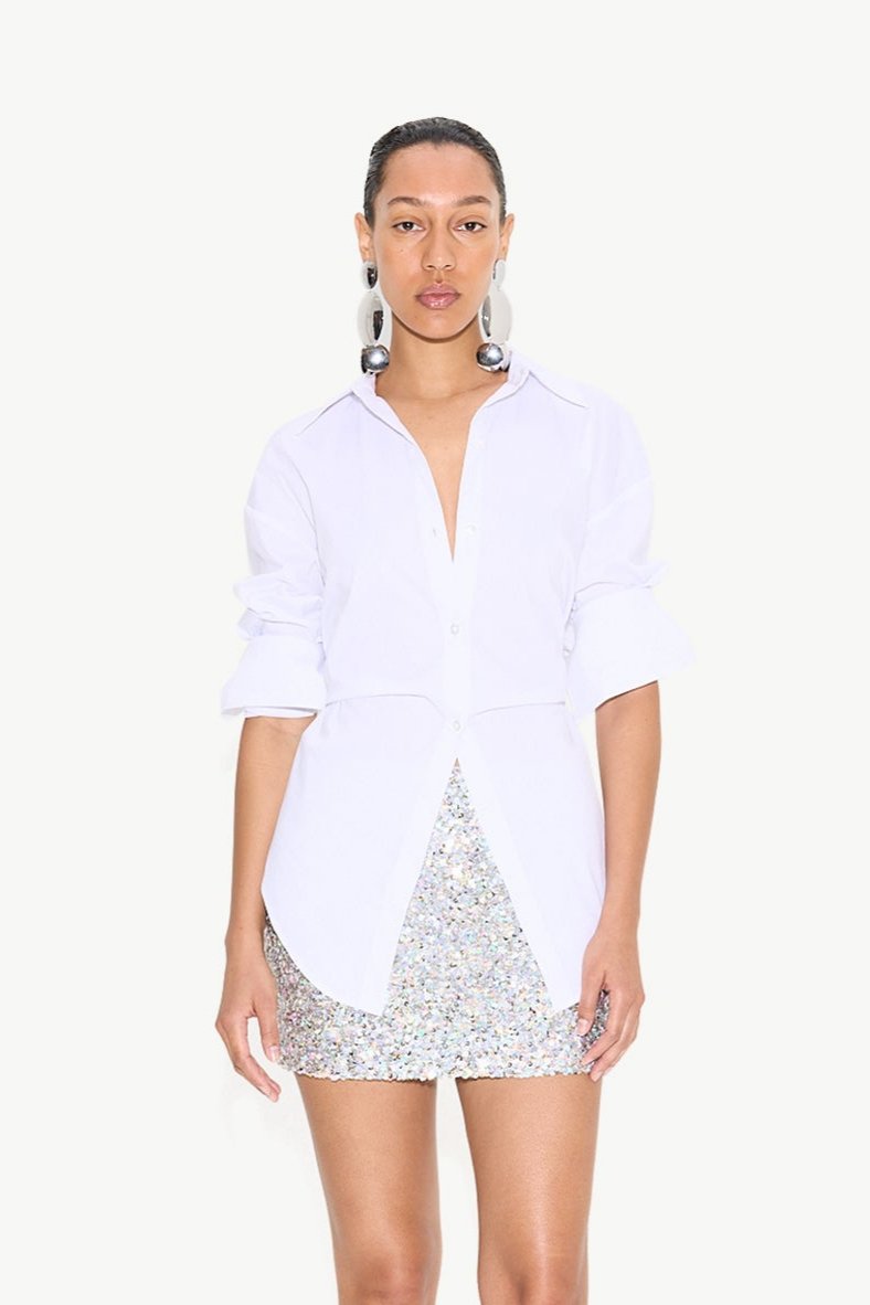 LOCH POPLIN BUTTON UP IN MACADAMIA - Romi Boutique