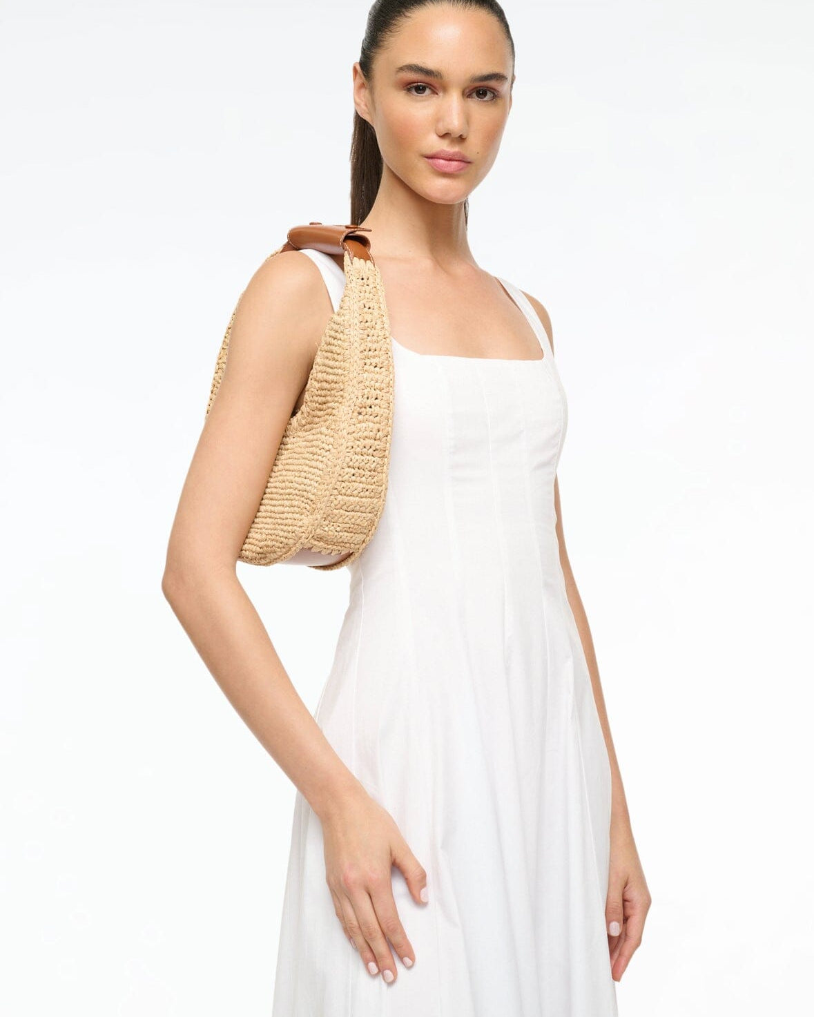 MOON RAFFIA TOTE BAG IN NATURAL/TAN - Romi Boutique