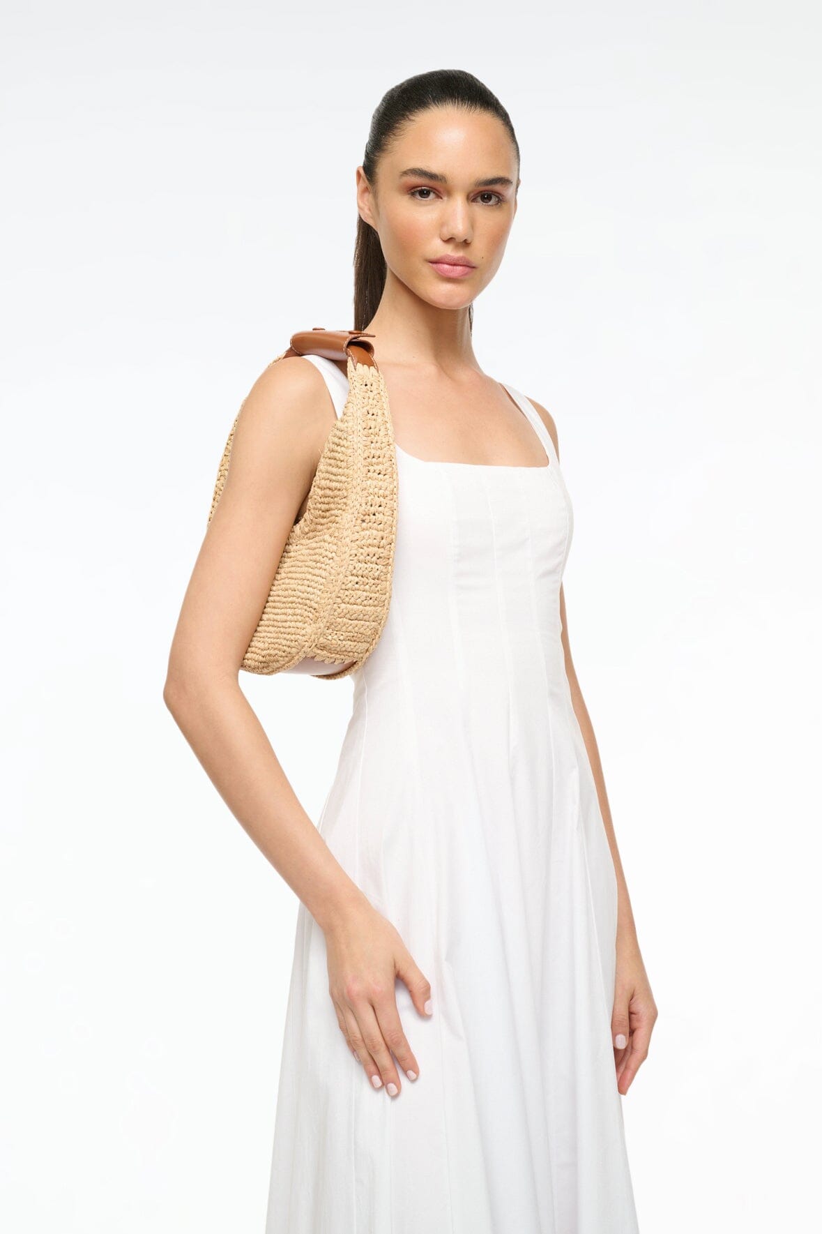 MOON RAFFIA TOTE BAG IN NATURAL/TAN - Romi Boutique