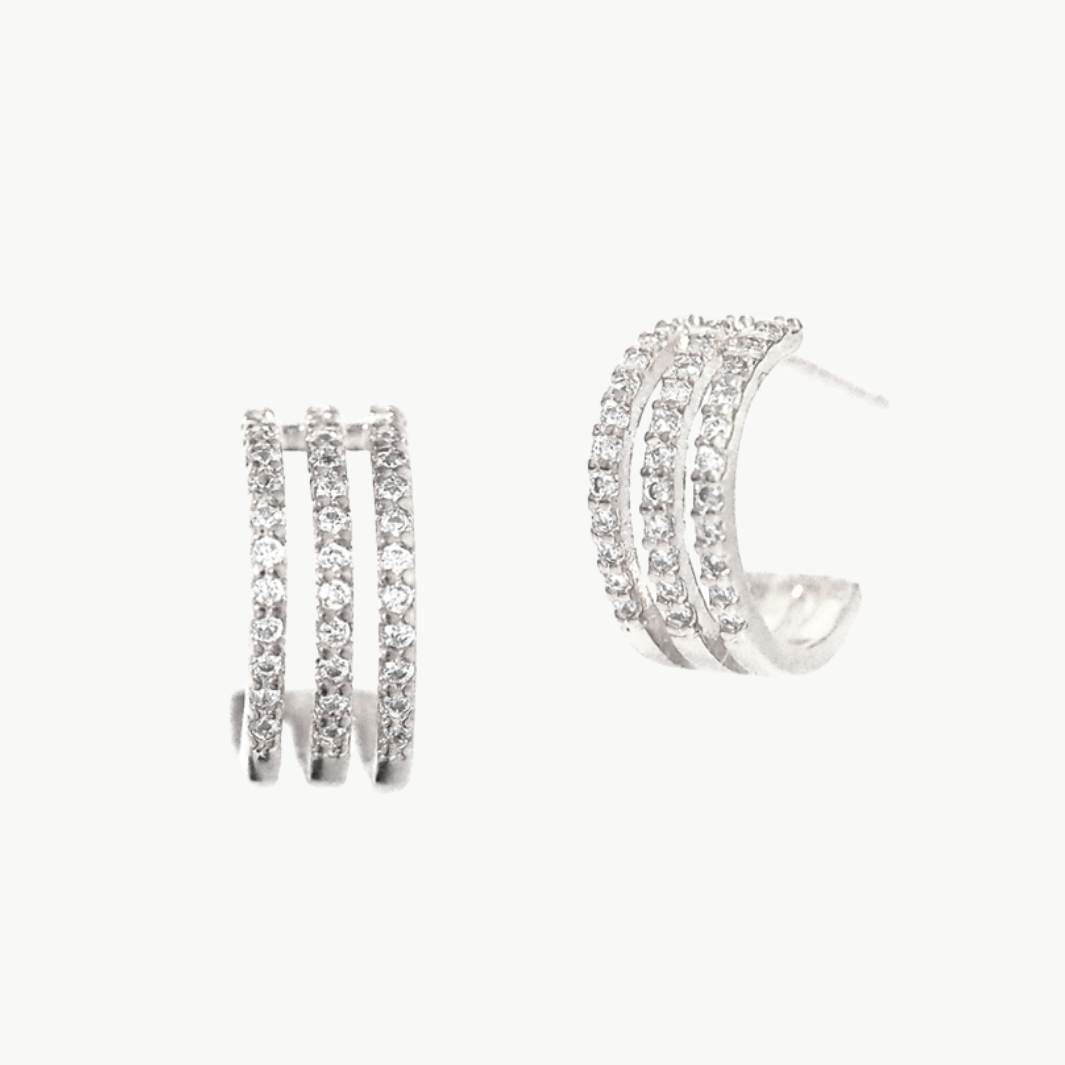 THREE STRAND PAVE OPEN HOOP EARRINGS IN CLEAR by TAI - Romi Boutique