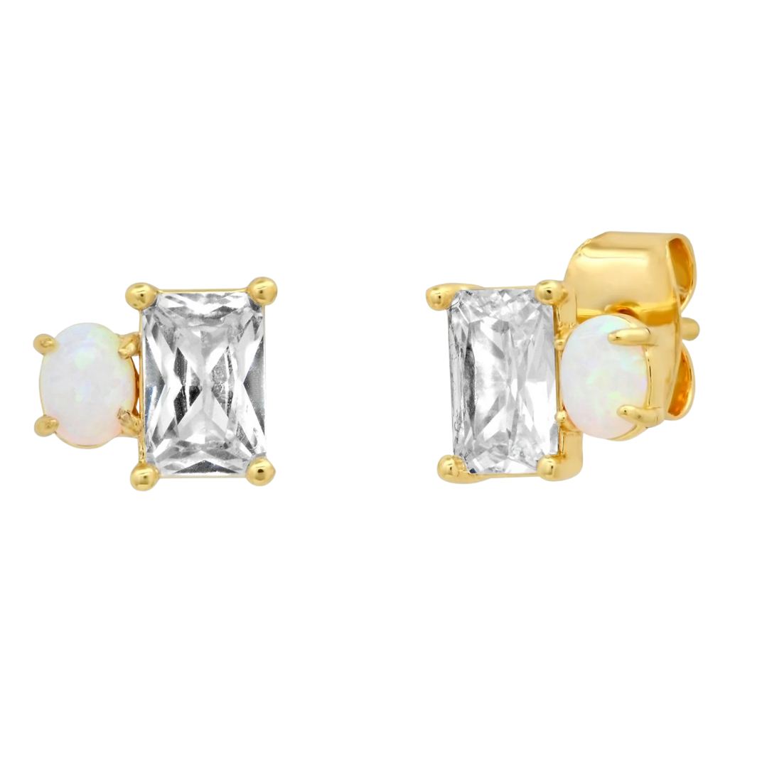 CZ AND OPAL SIMPLE STUD EARRING IN CLEAR - Romi Boutique