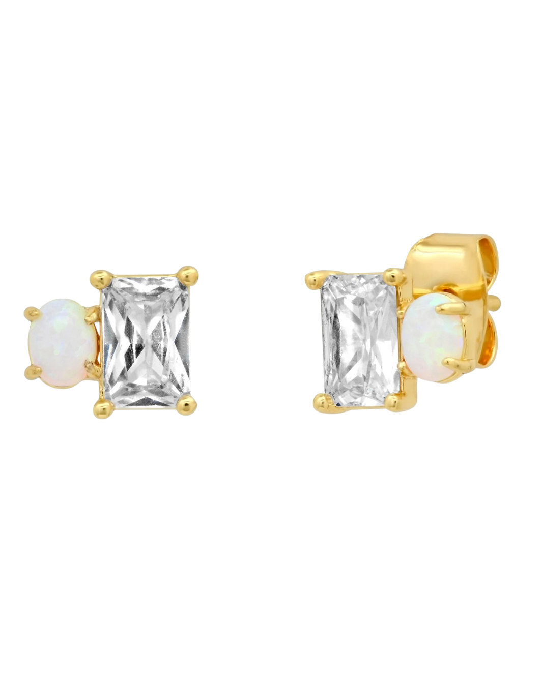 CZ AND OPAL SIMPLE STUD EARRING IN CLEAR - Romi Boutique