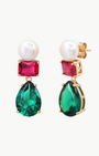 PEAR AND PEARL DROP EARRINGS IN EMERALD by TAI - Romi Boutique