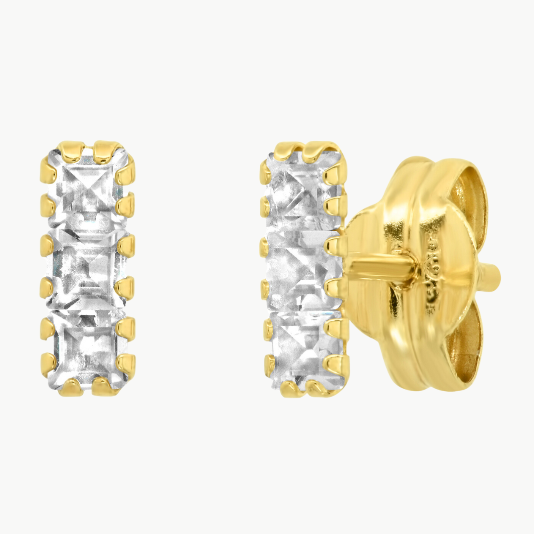 14K WHITE TOPAZ STICK STUDS IN GOLD by TAI - Romi Boutique