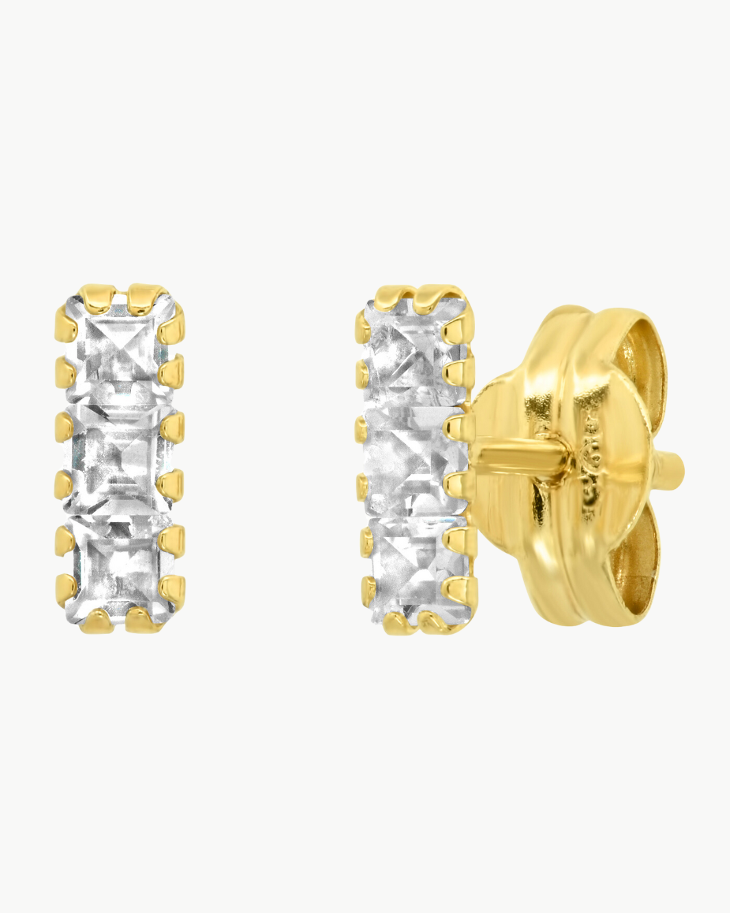 14K WHITE TOPAZ STICK STUDS IN GOLD by TAI - Romi Boutique