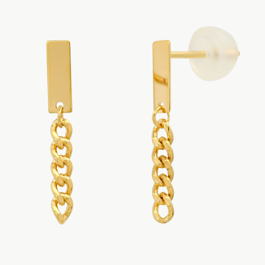CURB CHAIN LINEAR EARRINGS IN GOLD by TAI - Romi Boutique