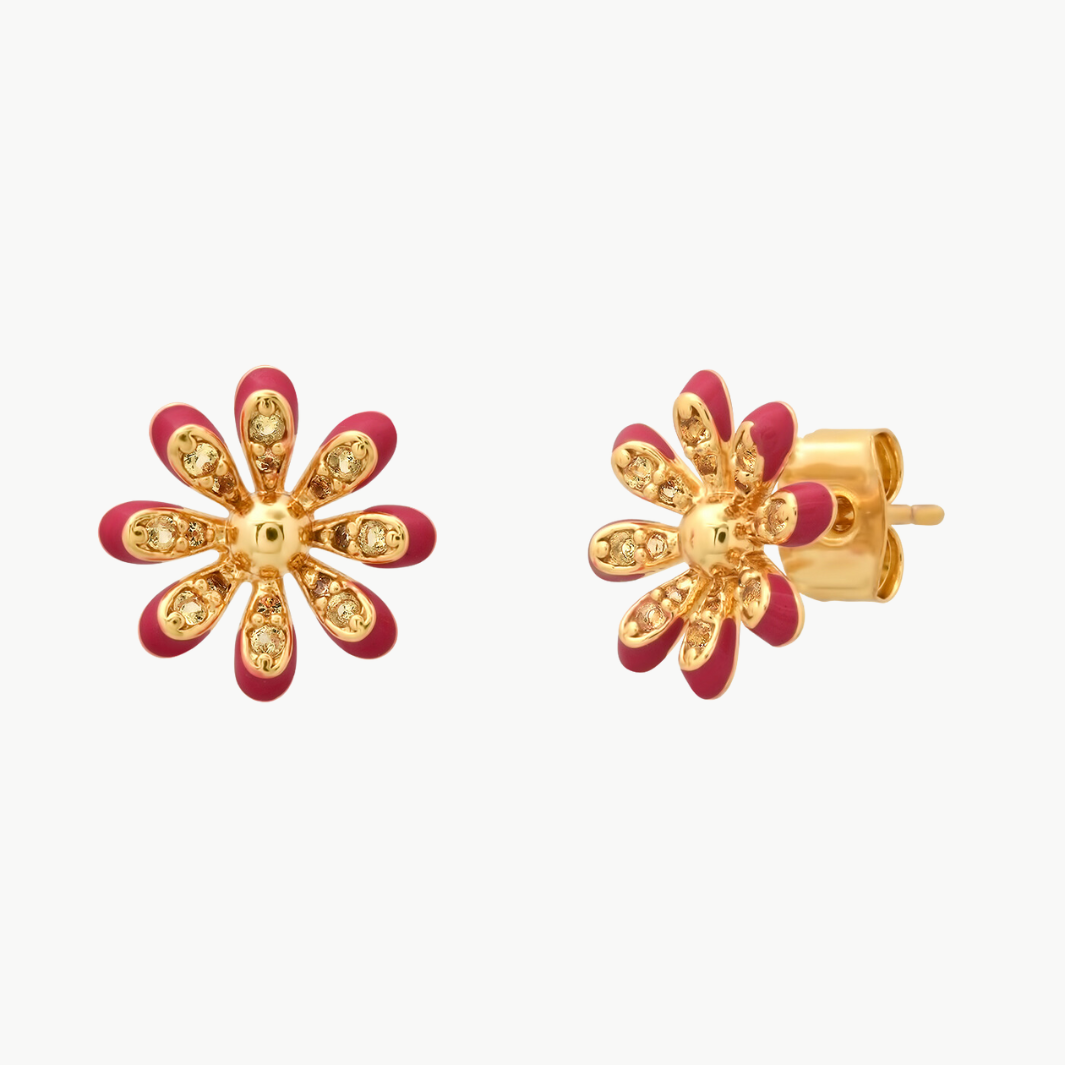 CZ AND RESIN FLOWER STUDS IN GOLD by TAI - Romi Boutique