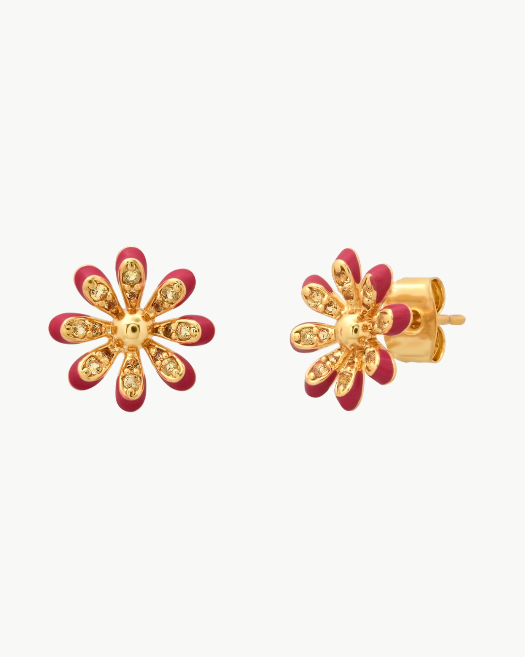 CZ AND RESIN FLOWER STUDS IN GOLD by TAI - Romi Boutique