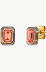 EMERALD CUT GLASS STUD WITH RESIN BEZEL IN GOLD by TAI - Romi Boutique