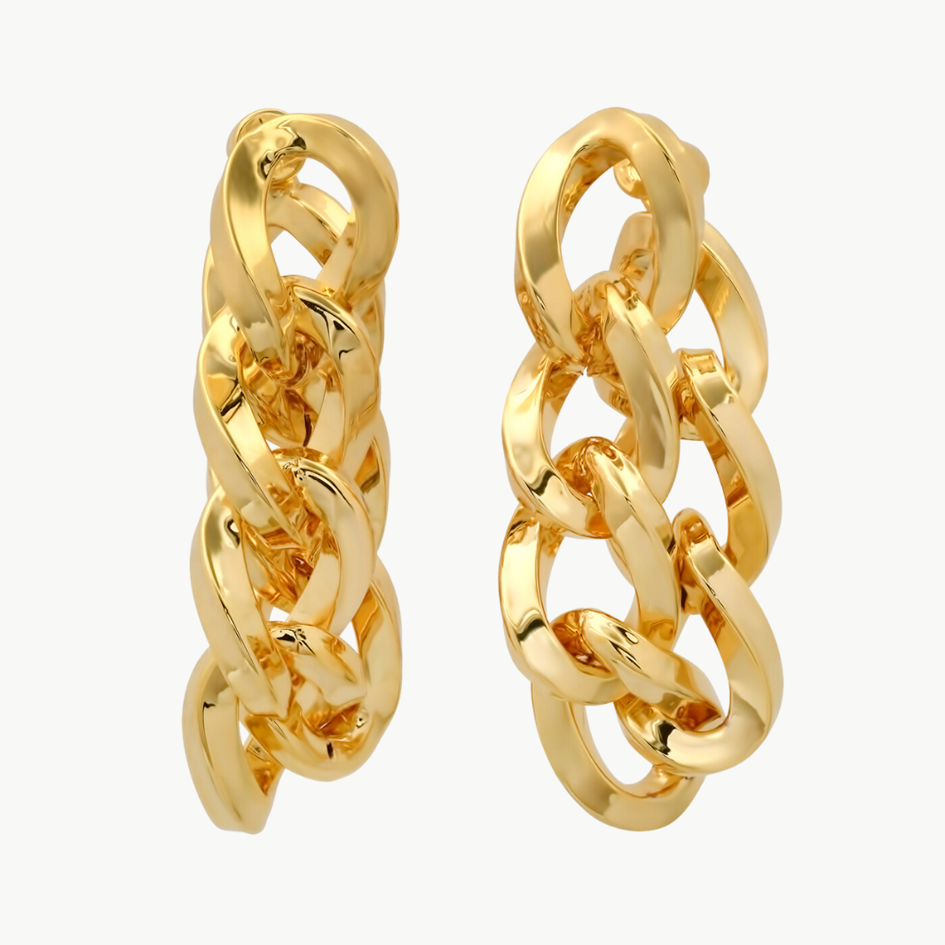 FRONT TO BACK LINK CHAIN EARRINGS IN GOLD by TAI - Romi Boutique
