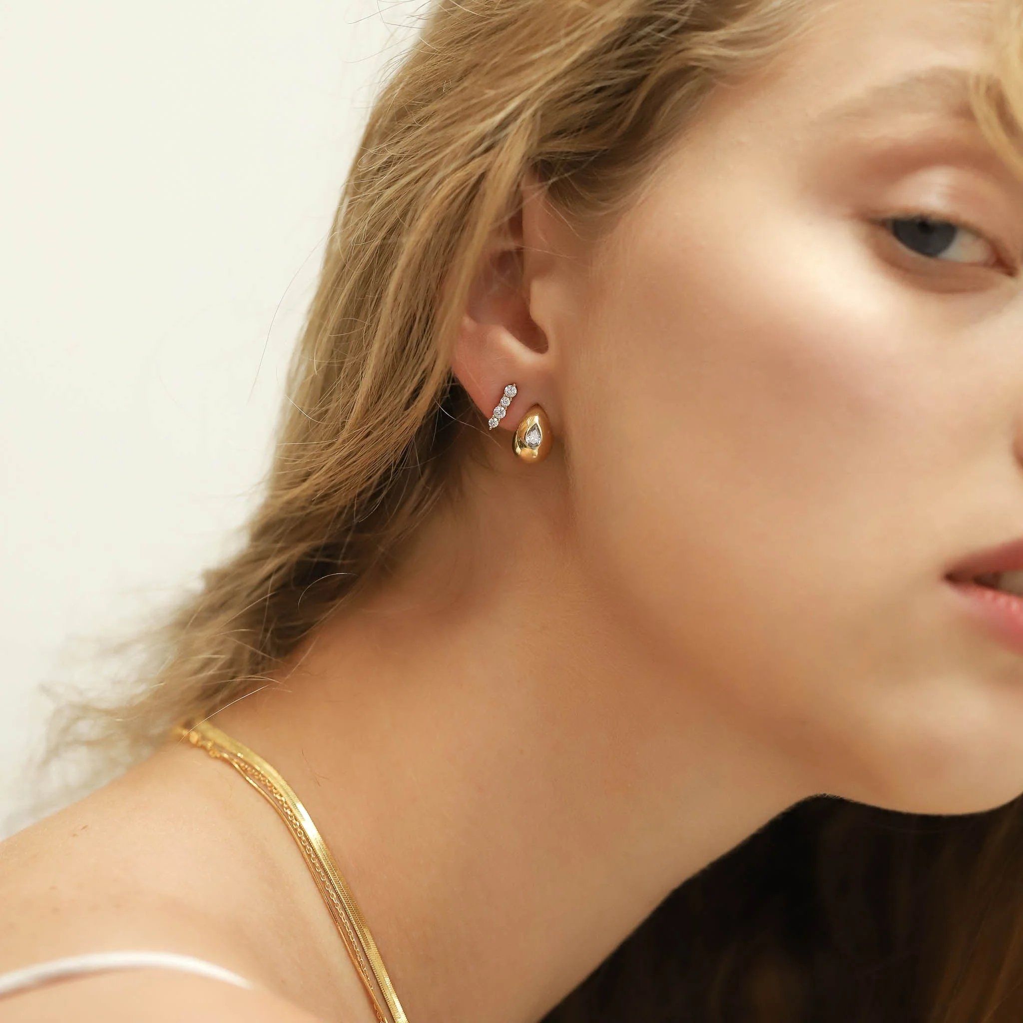 ROUND CZ STICK STUDS IN GOLD by TAI - Romi Boutique