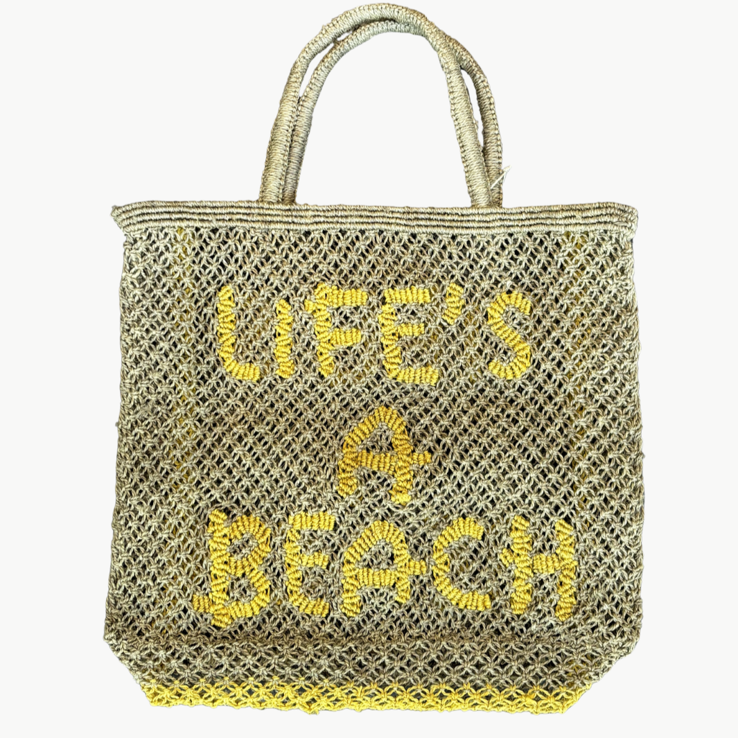 LIFE'S A BEACH JUTE BAG IN KHAKI by The Jacksons - Romi Boutique
