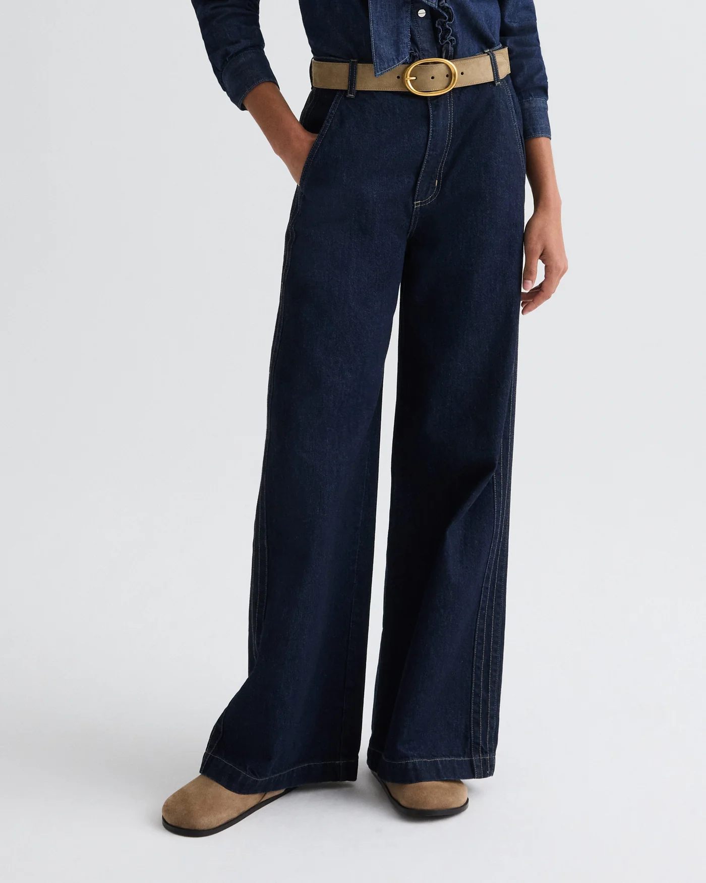 WIDE BELT IN SUEDE PETRIFIED OAK - Romi Boutique