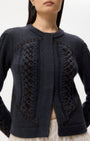 SUEDE CABLE SWEATER JACKET IN CHARCOAL - Romi Boutique