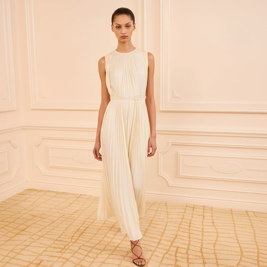 FIANNA PLEATED MIDI DRESS IN COWRIE - Romi Boutique