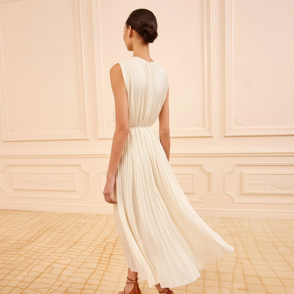 FIANNA PLEATED MIDI DRESS IN COWRIE - Romi Boutique