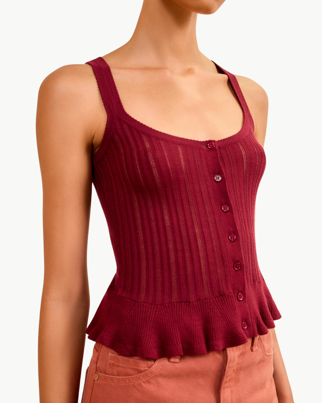 CALLIE KNIT CAMISOLE IN CLARET - Romi Boutique
