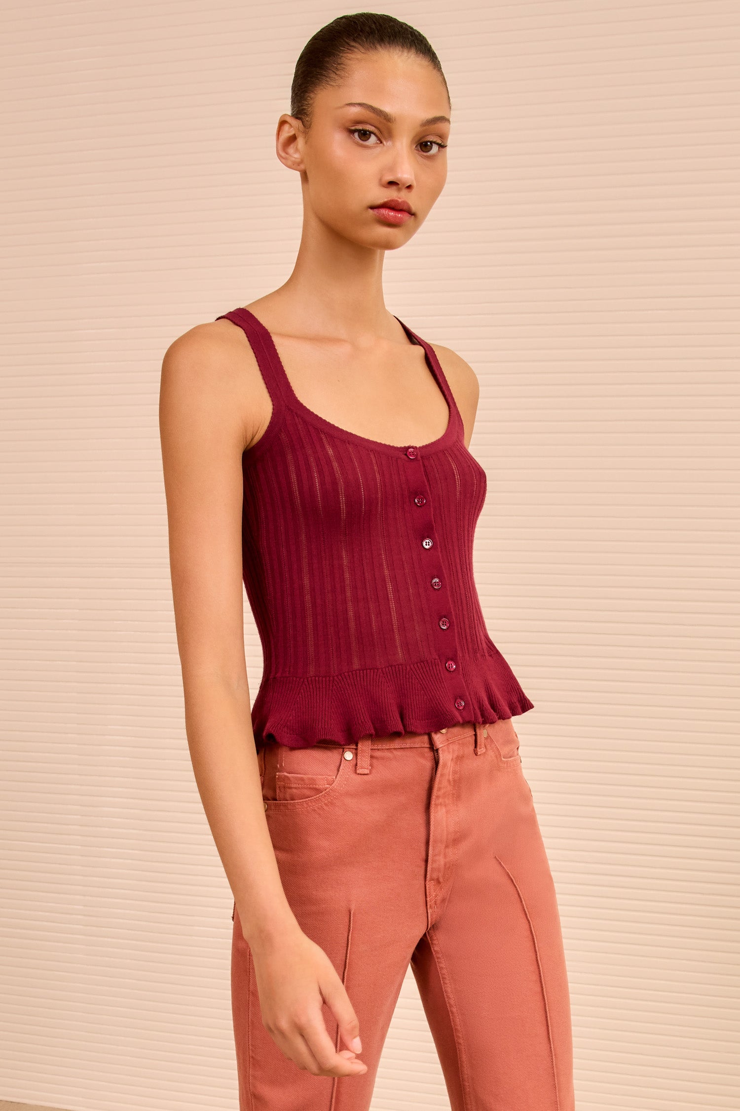 CALLIE KNIT CAMISOLE IN CLARET - Romi Boutique