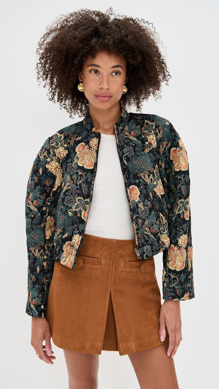 LAVINIA SILK QUILTED BOMBER JACKET IN NUIT