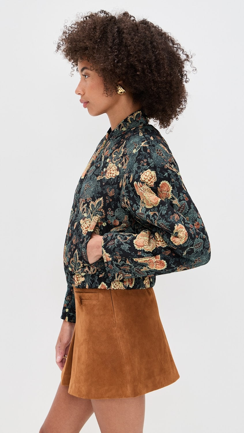 LAVINIA SILK QUILTED BOMBER JACKET IN NUIT