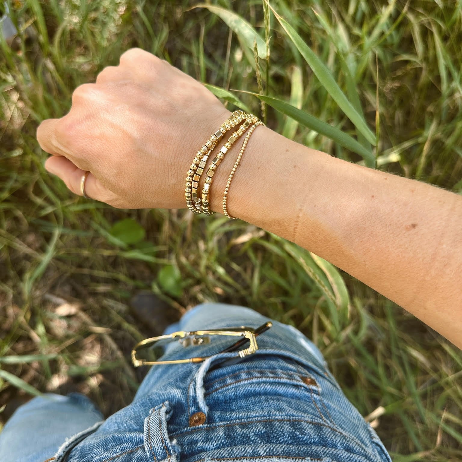 Alexa Leigh ALTERNATING SQUARE & ROUNDED BEAD BRACELET at Romi Boutique