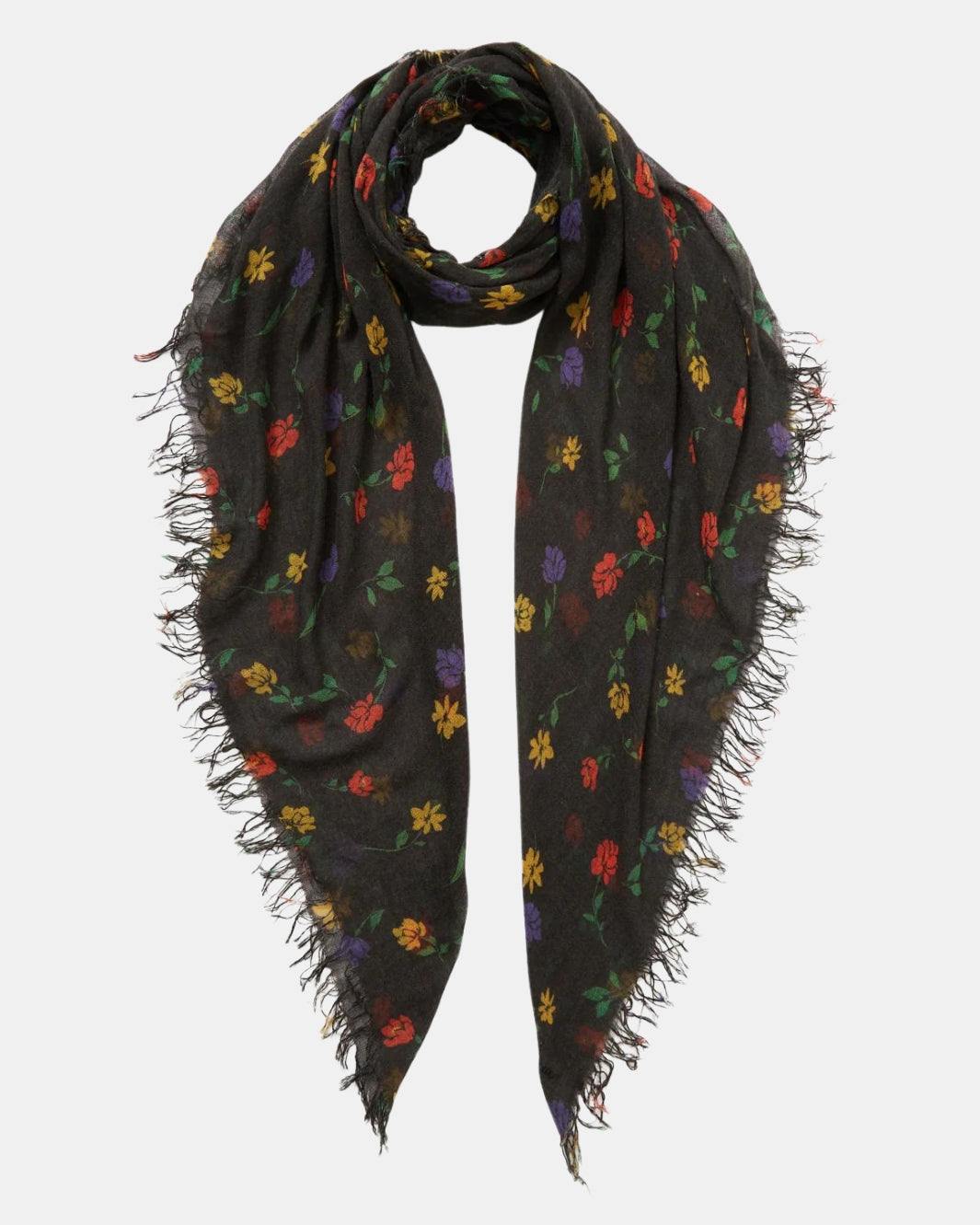 VALENTINA FLORAL CASHMERE AND SILK SCARF IN BLACK - Romi Boutique