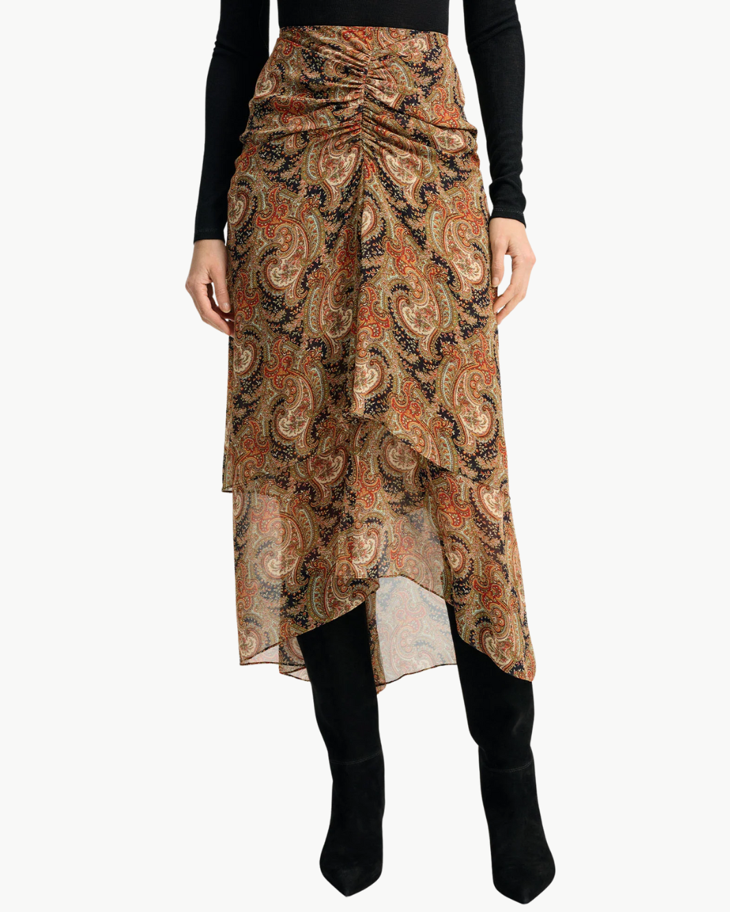 SIRA SILK MIDI SKIRT IN NAVY MULTI - Romi Boutique