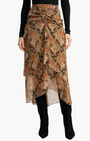 SIRA SILK MIDI SKIRT IN NAVY MULTI - Romi Boutique
