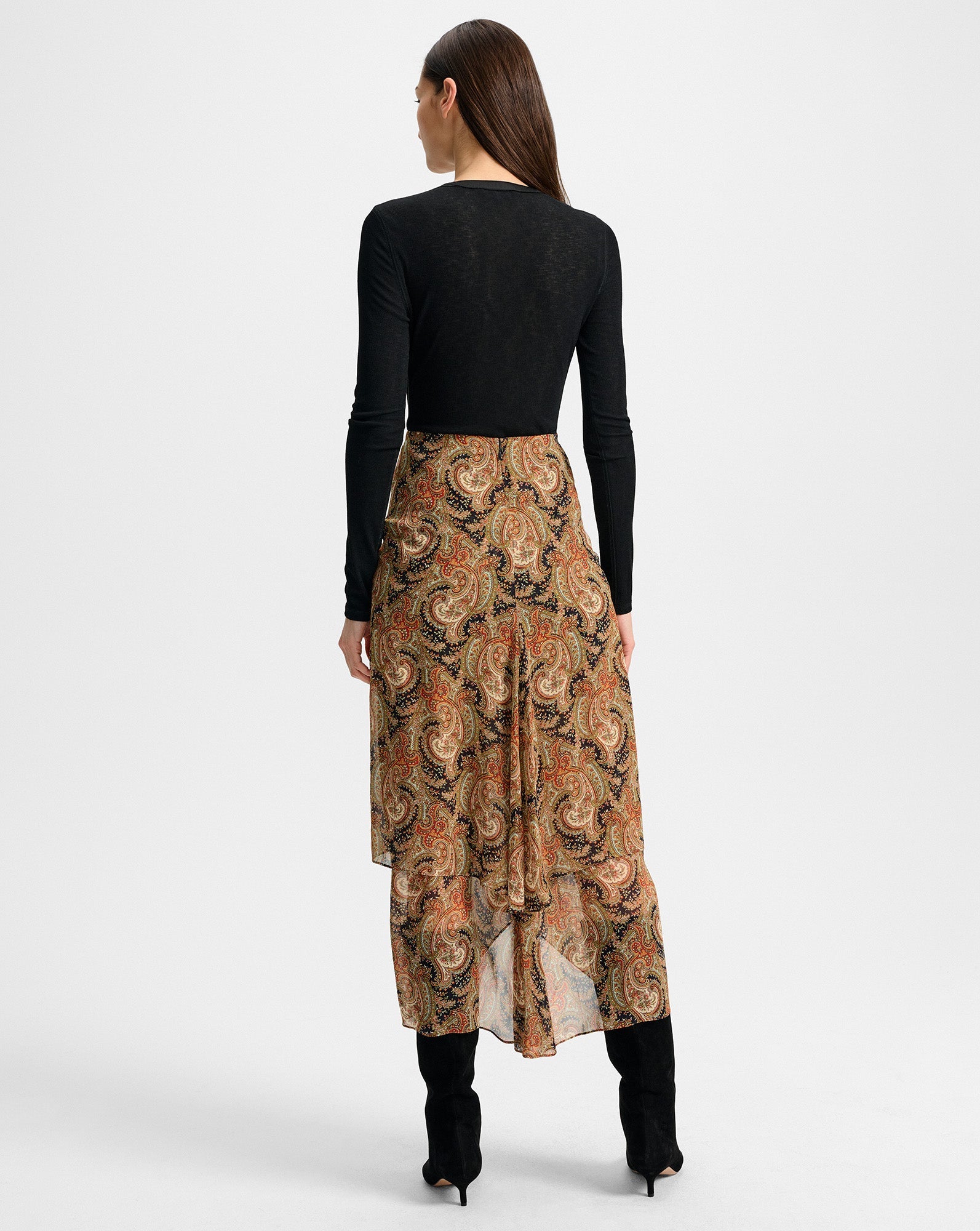 SIRA SILK MIDI SKIRT IN NAVY MULTI - Romi Boutique