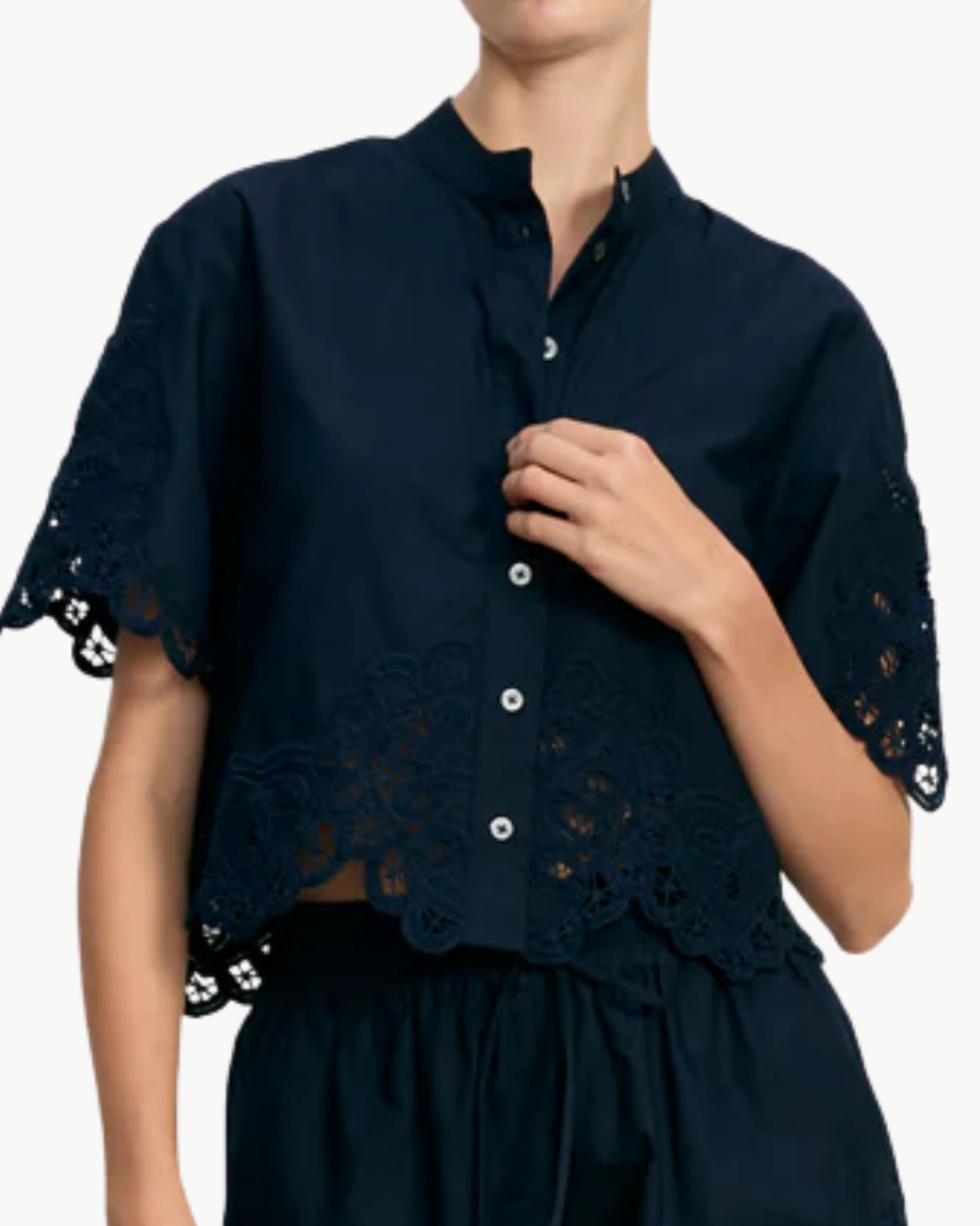 ALECK LACE BUTTON-DOWN SHIRT - Romi Boutique