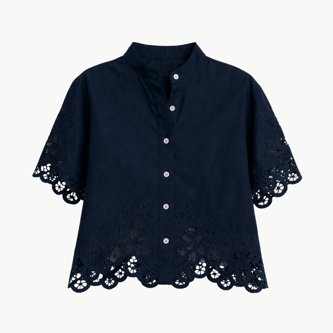 ALECK LACE BUTTON-DOWN SHIRT - Romi Boutique