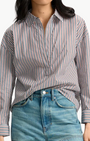 DRAYMOND STRIPED CUFF SLEEVE SHIRT IN NAVY/BRANDY MULTI - Romi Boutique