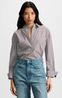 DRAYMOND STRIPED CUFF SLEEVE SHIRT IN NAVY/BRANDY MULTI - Romi Boutique