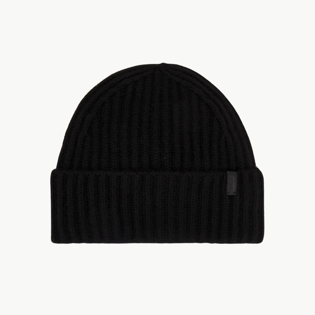 BOILED CASHMERE CHUNKY HALF CARDIGAN KNIT HAT IN BLACK - Romi Boutique