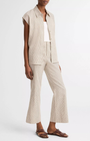 TICKING STRIPE LINEN-COTTON LOW-RISE CROP FLARE TROUSER - Romi Boutique