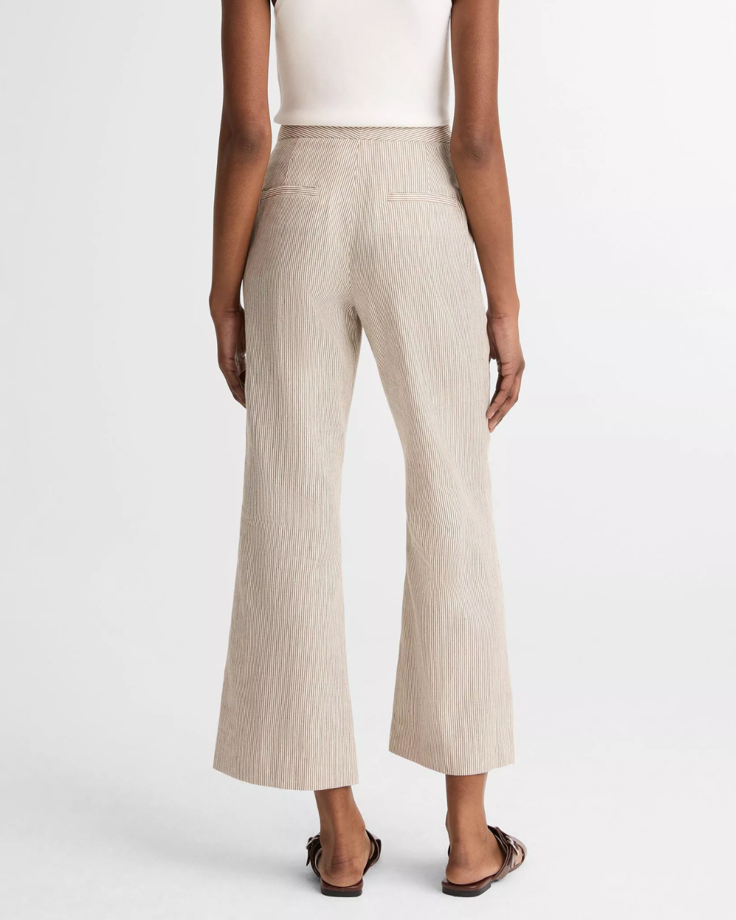 TICKING STRIPE LINEN-COTTON LOW-RISE CROP FLARE TROUSER - Romi Boutique