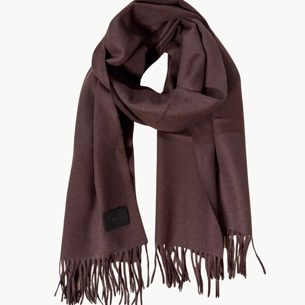 CASHMERE DOUBLE FACE SOLID LONG SCARF IN FIG - Romi Boutique