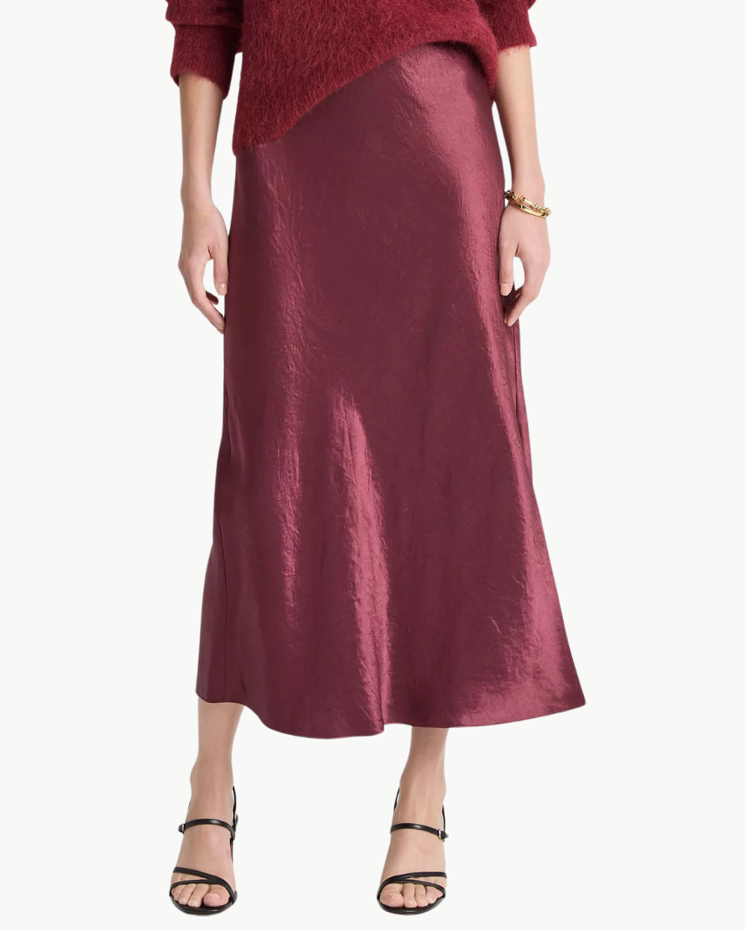 SIDE SLIT SLIP SKIRT IN BORDEAUX - Romi Boutique
