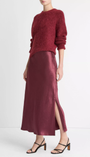 SIDE SLIT SLIP SKIRT IN BORDEAUX - Romi Boutique