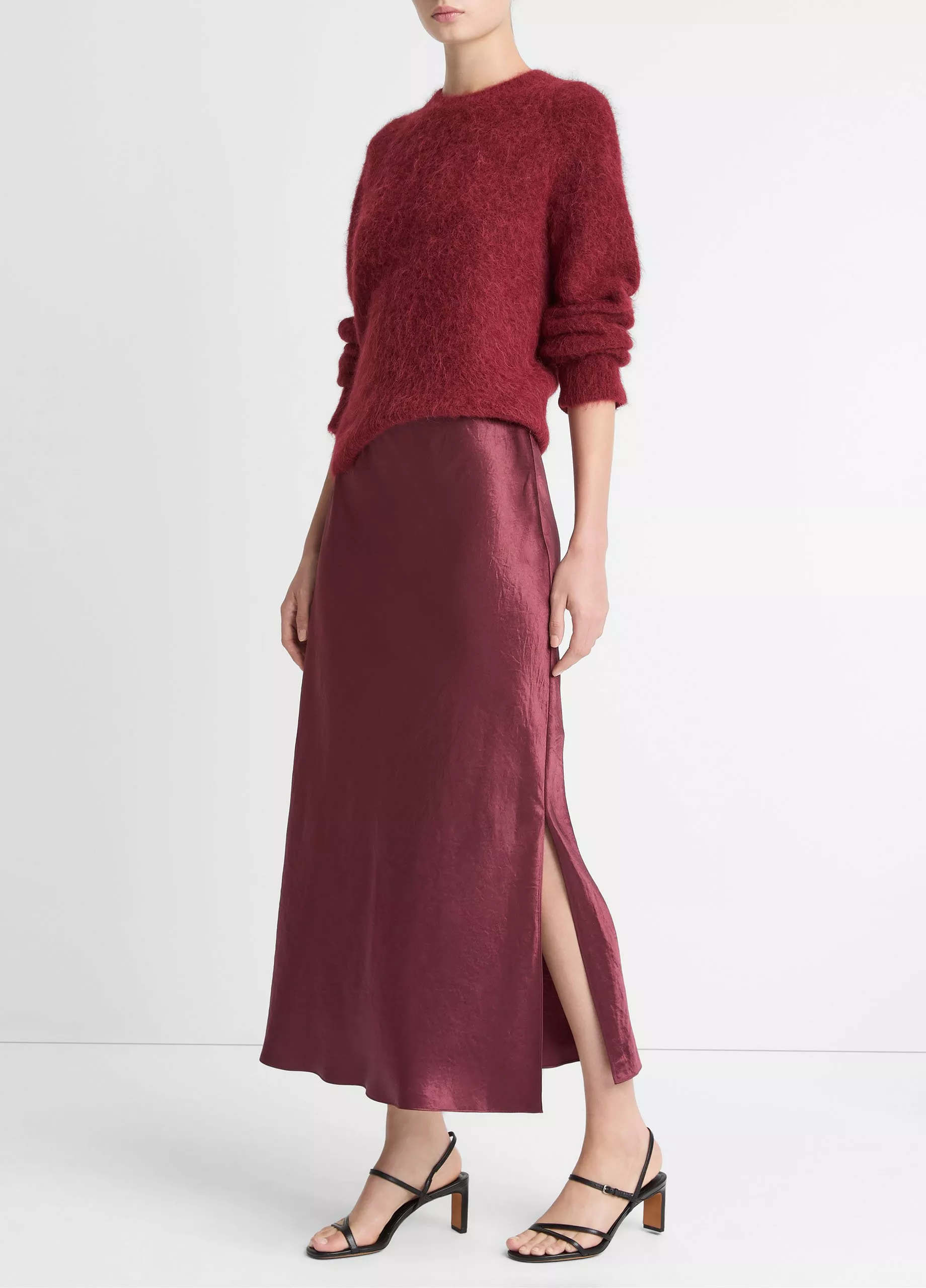 SIDE SLIT SLIP SKIRT IN BORDEAUX - Romi Boutique