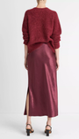 SIDE SLIT SLIP SKIRT IN BORDEAUX - Romi Boutique