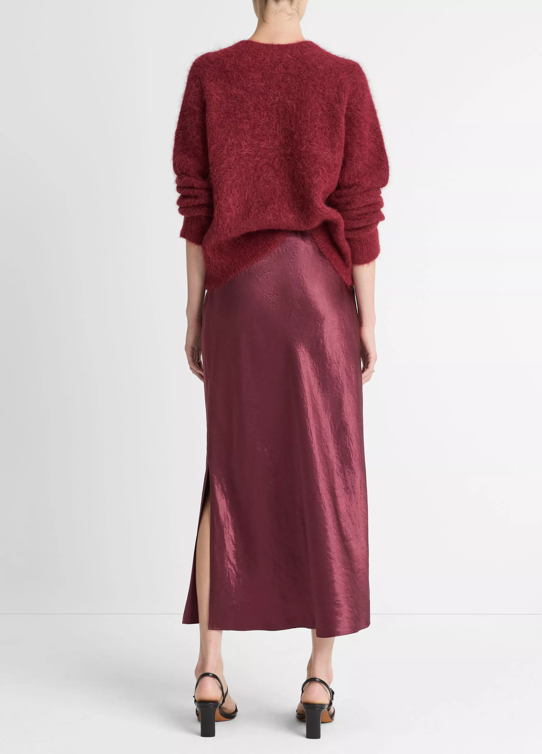 SIDE SLIT SLIP SKIRT IN BORDEAUX - Romi Boutique
