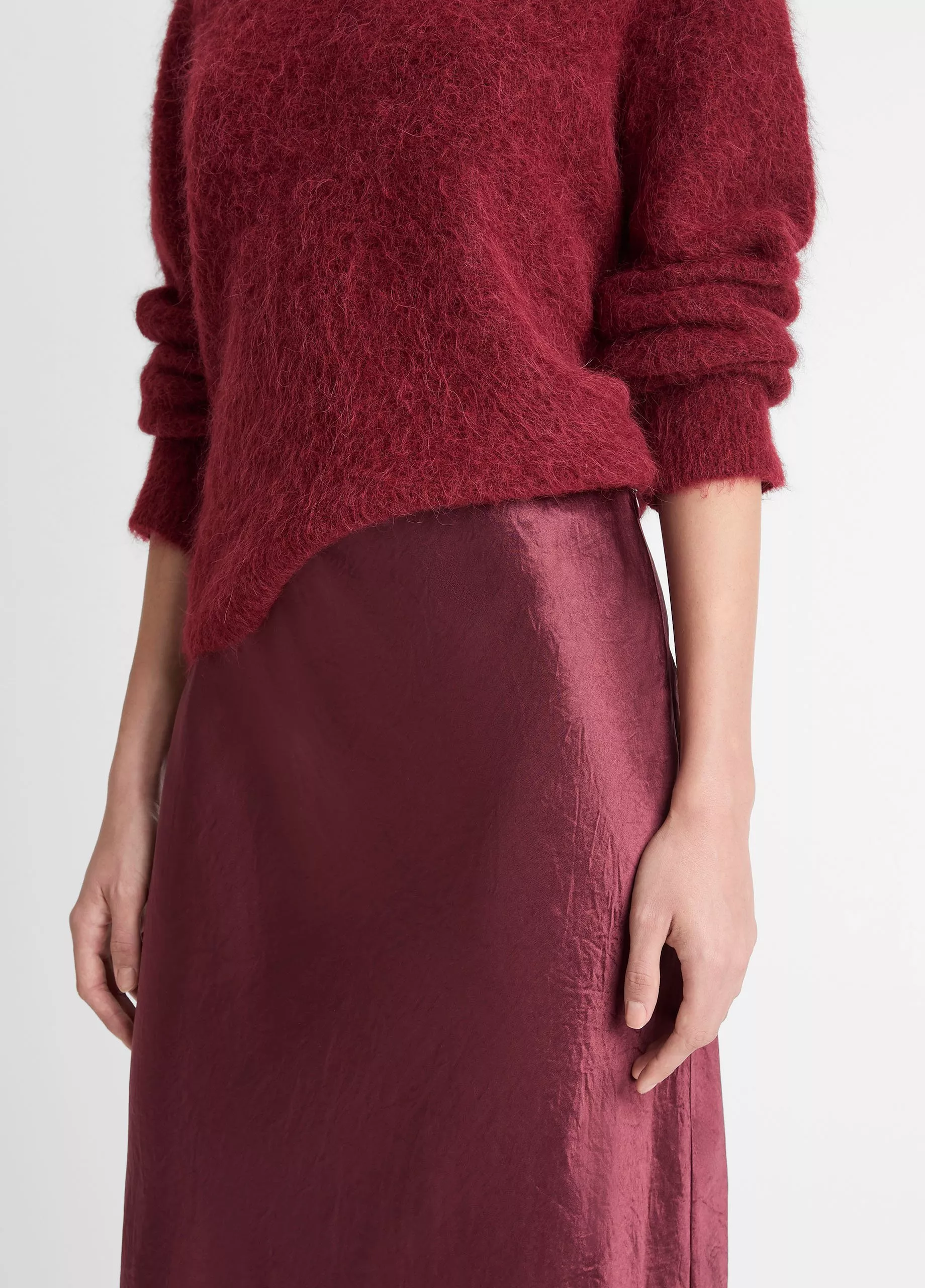 SIDE SLIT SLIP SKIRT IN BORDEAUX - Romi Boutique