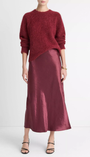 SIDE SLIT SLIP SKIRT IN BORDEAUX - Romi Boutique