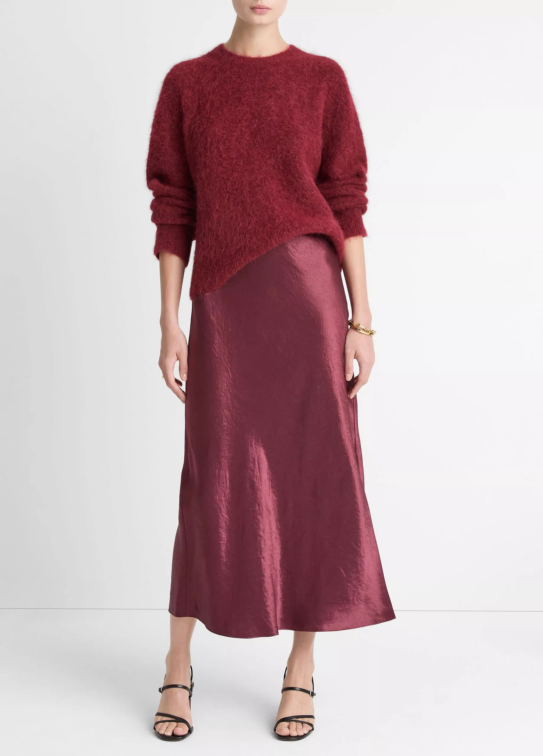 SIDE SLIT SLIP SKIRT IN BORDEAUX - Romi Boutique