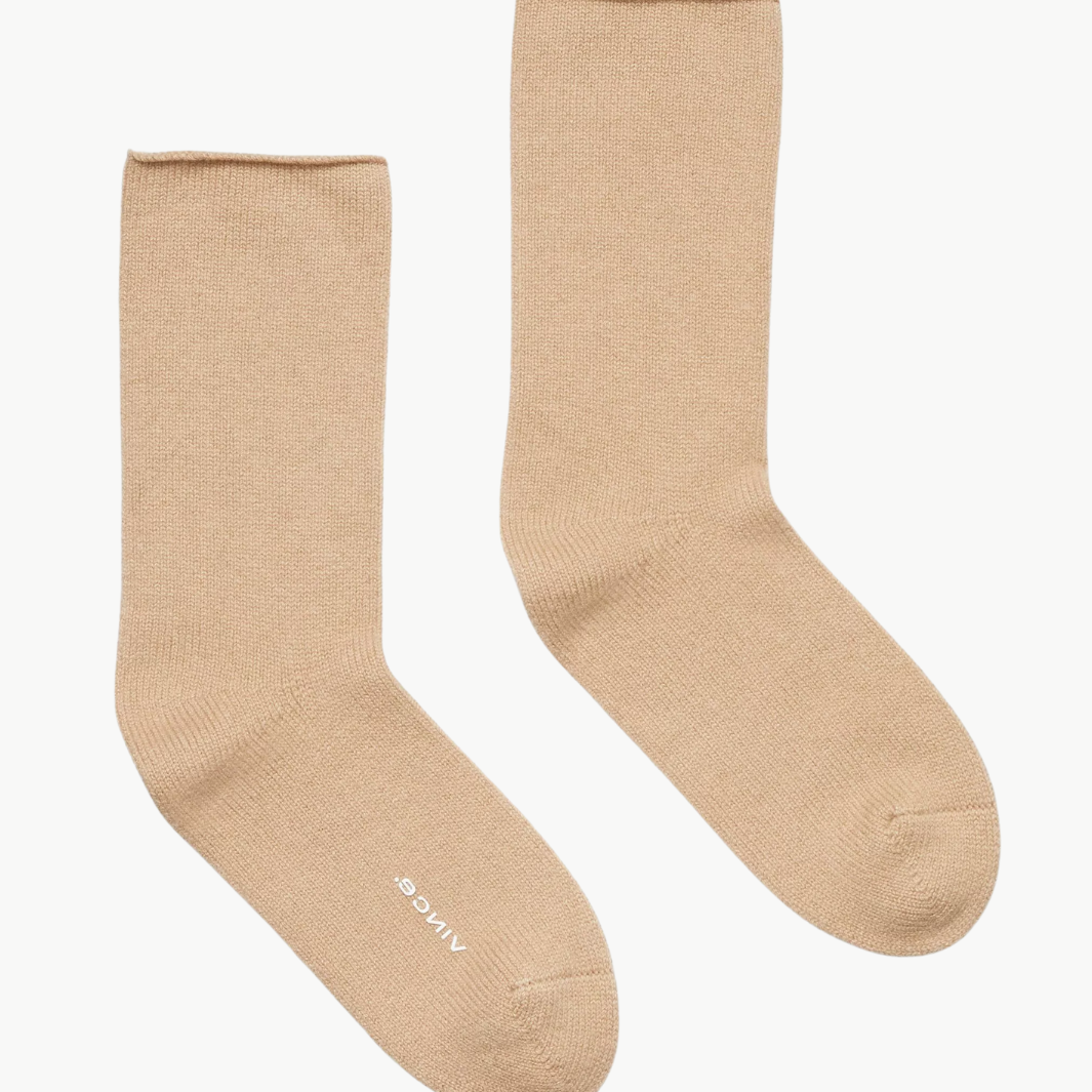 CASHMERE JERSEY SHORT SOCKS IN CAMEL - Romi Boutique