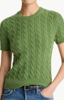 CASHMERE BLEND CABLE KNIT TEE IN CLOVER - Romi Boutique