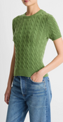 CASHMERE BLEND CABLE KNIT TEE IN CLOVER - Romi Boutique