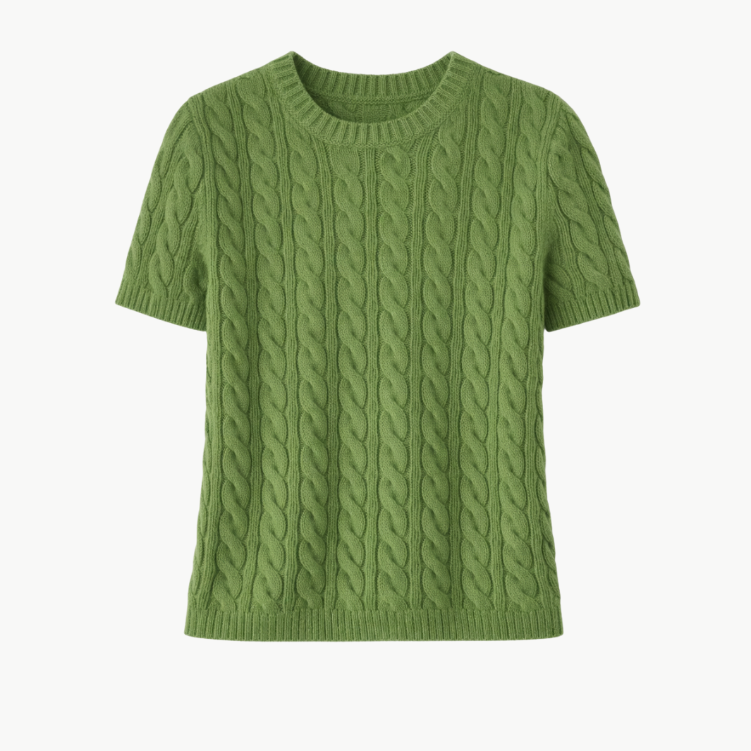 CASHMERE BLEND CABLE KNIT TEE - Romi Boutique